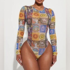 Tarot card mesh bodysuit blue combo
